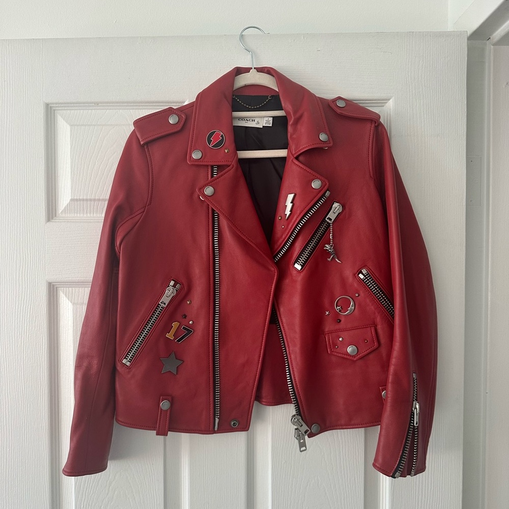 RARE: Coach Genuine Leather Novelty Pin Moto Jacket ✨💫
